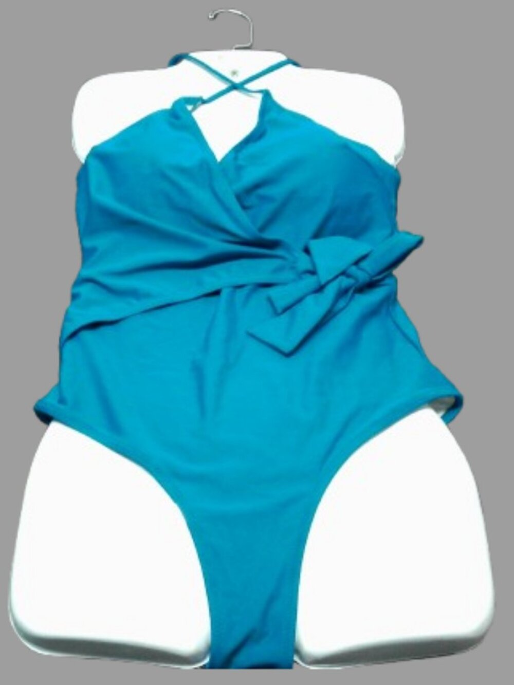 NWT Cupshe Teal Blue Plunge Halter Wrap One Piece Swimsuit M